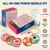 Kit de broderie Punch Needle pour débutants adultes, facile à réaliser, avec support pour sous-verres et fournitures d'artisanat