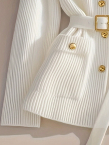 Nuevo Diseño, Cárdigan de Punto con Cuello Camisero Blanco, Elegante y sin Esfuerzo, <span class=keywords><strong>Abrigo</strong></span> de Punto de Diseñador - Product Image 4