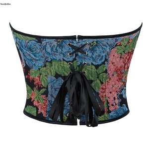 Oil Painting Denim Jeans Fabric Lace up Boned Corsets and Bustiers Blue <strong>Renaissance</strong> Women <strong>Clothing</strong> Plus Size Bodyshaper - Product Image 4