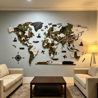 Carte du monde en bois 3D, art mural, carte du monde décorative en bois coloré vert et brun