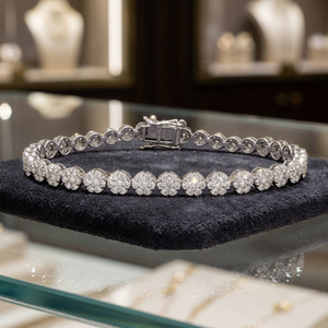 Lujosa Pulsera de Diamantes Naturales de Corte Brillante de 3.93CTW, Chapada en Oro de 14K y Rodio, Diseño Simétrico, Regalo para Bodas - Product Image 4