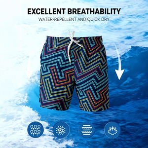 Shorts de bain personnalisés pour hommes, séchage rapide, respirants, motif <span class=keywords><strong>labyrinthe</strong></span>, coupe basse OEM, 5 pouces, motif géométrique <span class=keywords><strong>labyrinthe</strong></span> - Product Image 2