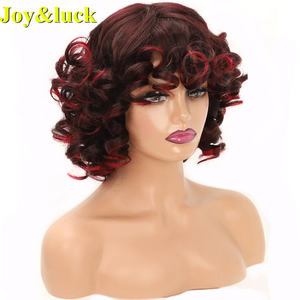 Simplee — perruque synthétique bouclée avec <span class=keywords><strong>frange</strong></span> <span class=keywords><strong>mi</strong></span>-longue, chevelure bouclée, couleur naturelle, rouge ombré, vente en gros - Product Image 2