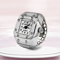 Ensemble Montre de Doigt Vintage Punk en Acier Inoxydable, Bague Montre, Bracelet de Montre, Quartz Y2K, Montres Argentées Mini à Bracelet Élastique, Bague de Doigt