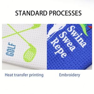 Microfiber Carabiner <b>Clip</b> Waffle Pattern Golf Cleaning Towel With <b>Hook</b> and Loop Fastener - Product Image 3