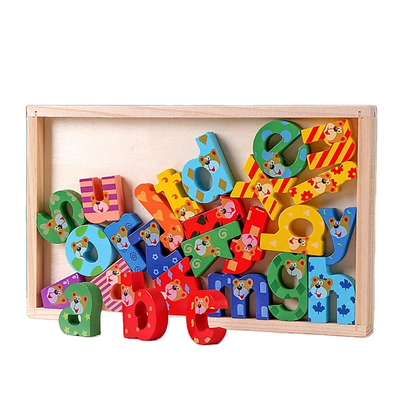 Детские Монтессори в коробке алфавитные блоки Развивающие игрушки деревянные цифровые буквы блоки Дошкольное обучение английский дидактический материал