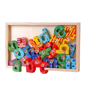 Bayi Montessori Kotak Alphabet Blok Mainan Pendidikan Digital Kayu Huruf Blok Prasekolah Belajar Bahasa Inggris Bahan Ajar