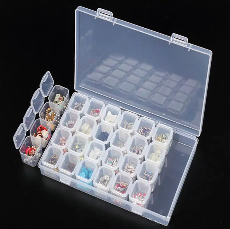Kotak penyimpan lukisan berlian, kit wadah pengatur wadah manik-manik alat berlian imitasi seni kuku plastik 2024 28 Slot