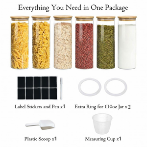 3 Pack Glass Spaghetti Container Glass Pasta <b>Jar</b> Cylinder Airtight Pasta Food Storage Container Glass <b>Jar</b> With Bamboo Lid - Product Image 3