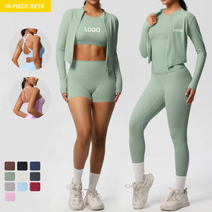 Set di allenamento da palestra da donna Pantaloncini da Yoga a vita alta 11 pezzo Leggings imbottiti reggiseno sportivo <span class=keywords><strong>con</strong></span> Base a manica lunga <span class=keywords><strong>con</strong></span> chiusura a maglia - Product Image 1