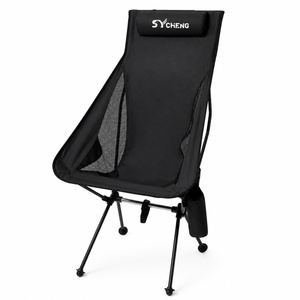 Portable léger pêche pique-nique randonnée Camping plage lune chaises chaise pliante à dossier haut avec oreiller - Product Image 1