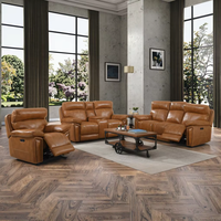Amerikanischer Stil Echtes Leder Ecksofa-Set 3-teilig, Elektrisch Verstellbar, Polstermöbel für das Wohnzimmer