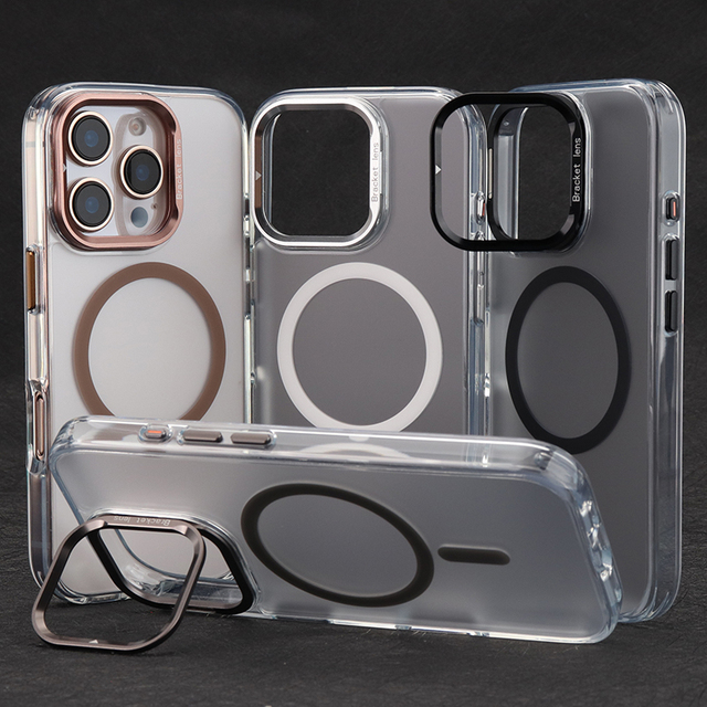 Premium Transparent Frosted Magnetic TPU+PC Case with Wireless Charging and Metal Camera Bracket for 16 15 Pro Max