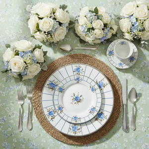 Juego de Vajilla de Porcelana China con Diseño de Rosas Azules Vintage, Plato de Cerámica con Rayas Retro, Taza de Café <span class=keywords><strong>y</strong></span> Tazón de Porcelana para Bodas <span class=keywords><strong>y</strong></span> Hoteles - Product Image 4