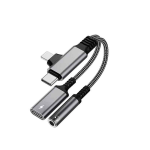 2 in 2 per <span class=keywords><strong>iPhone</strong></span> e USB <span class=keywords><strong>C</strong></span> a 3.5mm adattatore per cuffie e caricabatterie con PD 60W ricarica rapida supporto per chiamate musicali - Product Image 1