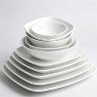 Service de table carré en porcelaine fine, assiettes, bols et tasses en porcelaine blanche pure pour la maison ou comme cadeau