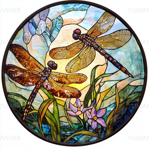 Customizable Dragonfly Flower Stained Glass Hanging Decoration Handcrafted Glass Crafts for Home Decor
