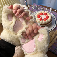 Mode filles ravissantes patte de chat en peluche mitaines chaud doux en peluche court sans doigts femmes loisirs ours chat mitaine demi-doigt cadeaux