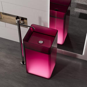 <span class=keywords><strong>Lavabo</strong></span> independiente <span class=keywords><strong>con</strong></span> base transparente de piedra de resina de múltiples opciones de color único de gama alta rosa <span class=keywords><strong>con</strong></span> base - Product Image 2