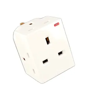 13A BS Fused with 3 Socket Charge UK Travel Plug Adapter with Neon