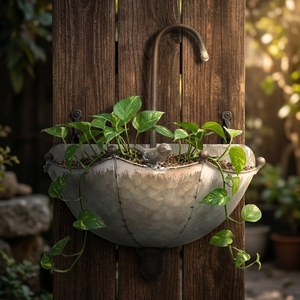 Fioriera da Parete a Forma di Ombrello con Gancio e Uccellino, Zincata a Polvere per Recinzioni, Porticati, Ingressi, Decorazione da Giardino Originale - Product Image 1