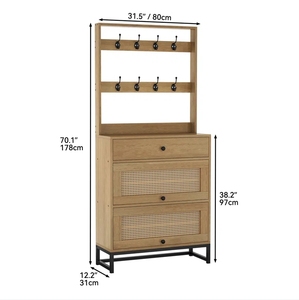 15 Pair Shoe Storage Cabinet with <strong>Hall</strong> Tree Rattan Door - Product Image 4