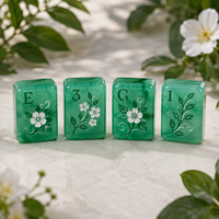 Jeu de Mahjong Américain de Luxe en Résine Vert Émeraude, Tuiles Thème Trèfle Porte-Bonheur, Style Art Déco, avec Chiffres et Éléments du Vent