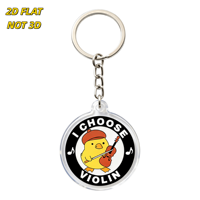 Porte-clés en acrylique « I Choose Violin Chick » : Adorable canard jaune avec béret et violon, idéal pour les musiciens et les enseignants, breloque ronde transparente