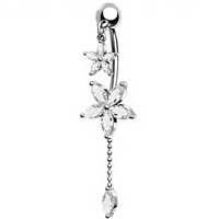 Bijoux de piercing pour nombril en acier inoxydable hypoallergénique, zircon, motif goutte d'eau et fleur, style Europe-Amérique, à la mode, avec lune