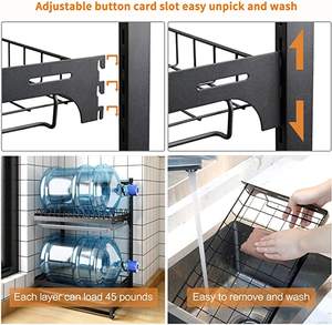 رف تجفيف أطباق قابل للفصل من 3 طبقات باللون الأسود، حامل أطباق من الفولاذ مع لوح تصريف وحامل أدوات للمطبخ - Product Image 5