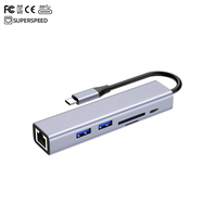 Hub hdmi 6 en 1 de haute qualité type-c à 2USB3.0 PD lecteur de carte SD/TF à charge rapide RJ45(1000Mbps) Station d'accueil Hub pour ordinateur portable