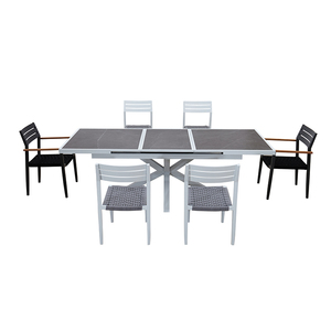 Moderne Blanc <span class=keywords><strong>Extensible</strong></span> Patio Restaurant Table 6 Places Chaises <span class=keywords><strong>Jardin</strong></span> Extérieur 7 Pièces En <span class=keywords><strong>Aluminium</strong></span> Corde À Manger Ensembles - Product Image 2