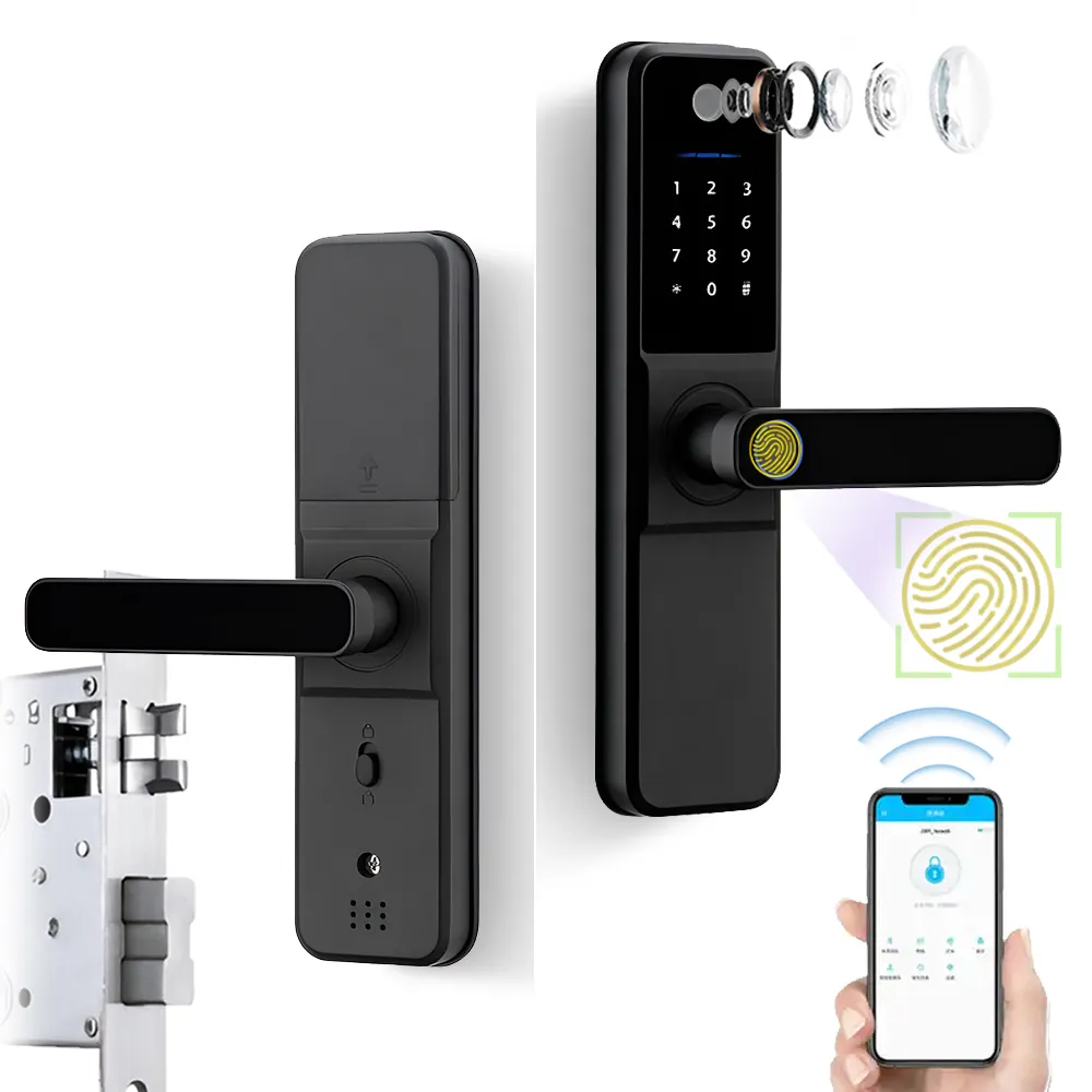 Elock ES265F kunci pintu pintar, set kunci pegangan pintu dengan aplikasi deadbolt digital gerendel ganda