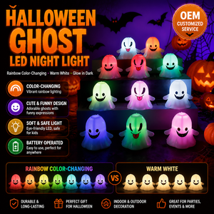 Luci Notturne LED a Forma di Fantasma per Halloween, Candele Luminose, Decorazioni per Feste, 2 Colori Opzionali - Product Image 1