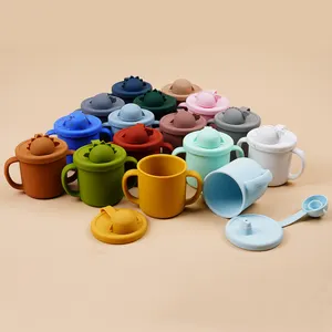 Индивидуальные экологически чистые силиконовые детские чашки без разлива, Тренировочный Набор, Детские Силиконовые соломенные чашки для напитков для малышей