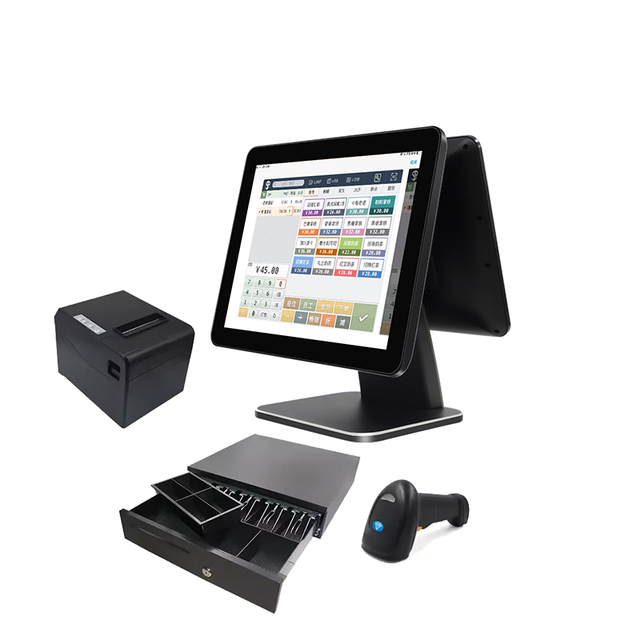 15.6inch Dual Screen Mobile POS Machine Cash Register Terminal All in One POS System for Retail Stores Supermarket Checkout