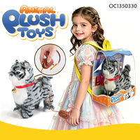 Peluche chat noir aux grands yeux, réaliste et personnalisée, en feutre, avec sac à dos, pour filles et garçons