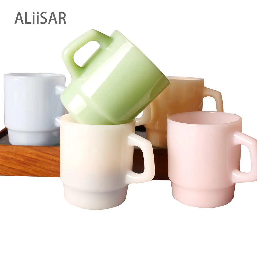 Amazon Hot Selling Custom Logo Korean Thick Creamy Colored Opal Coffee Water Tumbler cup Glass Milk Mug