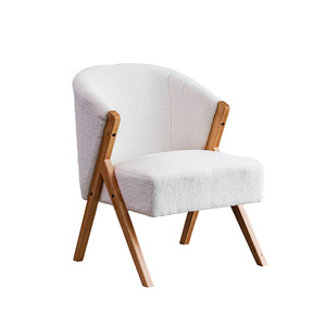 Fauteuil simple moderne en peau d'agneau danoise, fauteuil inclinable en bois massif, chaise longue pour salon, balcon, siège de détente - Product Image 2