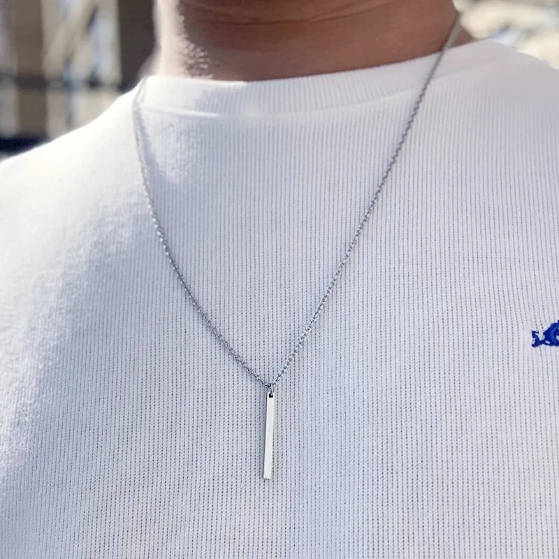 2023 Hot Long Sweater Chain Stainless Steel Necklace Hip Hop Rectangular Pendant Necklaces for Men