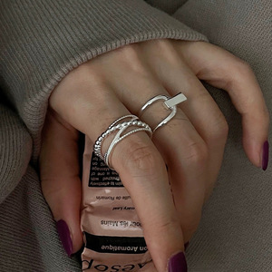 Anillo de plata de ley S925 con diseño geométrico hueco para mujer, uso diario - Product Image 4