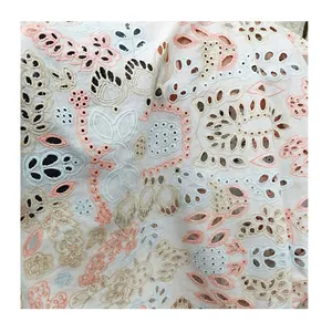 Hot Sell Beautiful Color Yarn Embroidery Designed Cotton Wedding Embroidery Lace Fabric