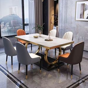 軽奢モダン焼結石天板ダイニングテーブルセット <span class=keywords><strong>4</strong></span>人掛け/6人掛け/8人掛け ステンレススチール製脚 ホテル/自宅/キッチン/リビングルーム用 - Product Image 1