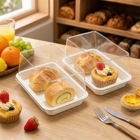 Boîte à gâteau rectangulaire en plastique transparente avec couvercle, boîte à dessert en PET, boîte à pain long, à fruits, à crème, à pâtisserie, emballage de boulangerie en gros, jetable