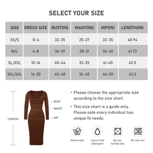 فستان HEXIN مخصص للبيع بالجملة غير ملحوم رقبة بشكل V ورقبة مربعة وأكمام طويلة ملابس داخلية للنساء فستان ضيق