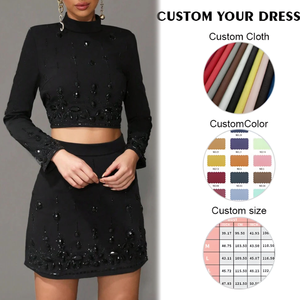 Nouveautés femmes mode couture lourde clou perlé diamant haut court et jupe ensemble deux pièces d'ensemble - Product Image 3