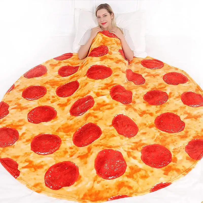 Sıcak satış Pizza battaniye yuvarlak baskı pazen battaniye kanepe ofis şekerleme için Polyester pazen battaniye