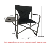 Chaise pliante de réalisateur moderne avec table latérale (porte-gobelet) et poches de rangement - Charge de 120 kg, mobilier d'extérieur en aluminium