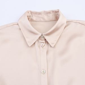 Blusas de Satén para Mujer, 2 Colores Disponibles, Cuello Camisero, Botones, Manga Larga, Lazo, Color Sólido, Estilo Casual Vintage, Tejido Transpirable - Product Image 4