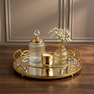 Plateau de service miroir plaqué or, style Art Déco, design géométrique abstrait, plateau décoratif de luxe, décoration glamour pour la maison, mariage - Product Image 1